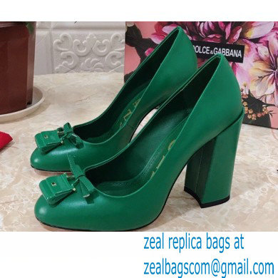 Dolce & Gabbana Block Heel 10.5cm Leather Sicily Pumps Green 2021